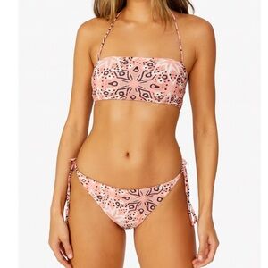 CoCo brand peach and brown tie waist bandeau style back tie bikini SZ L swimsuit